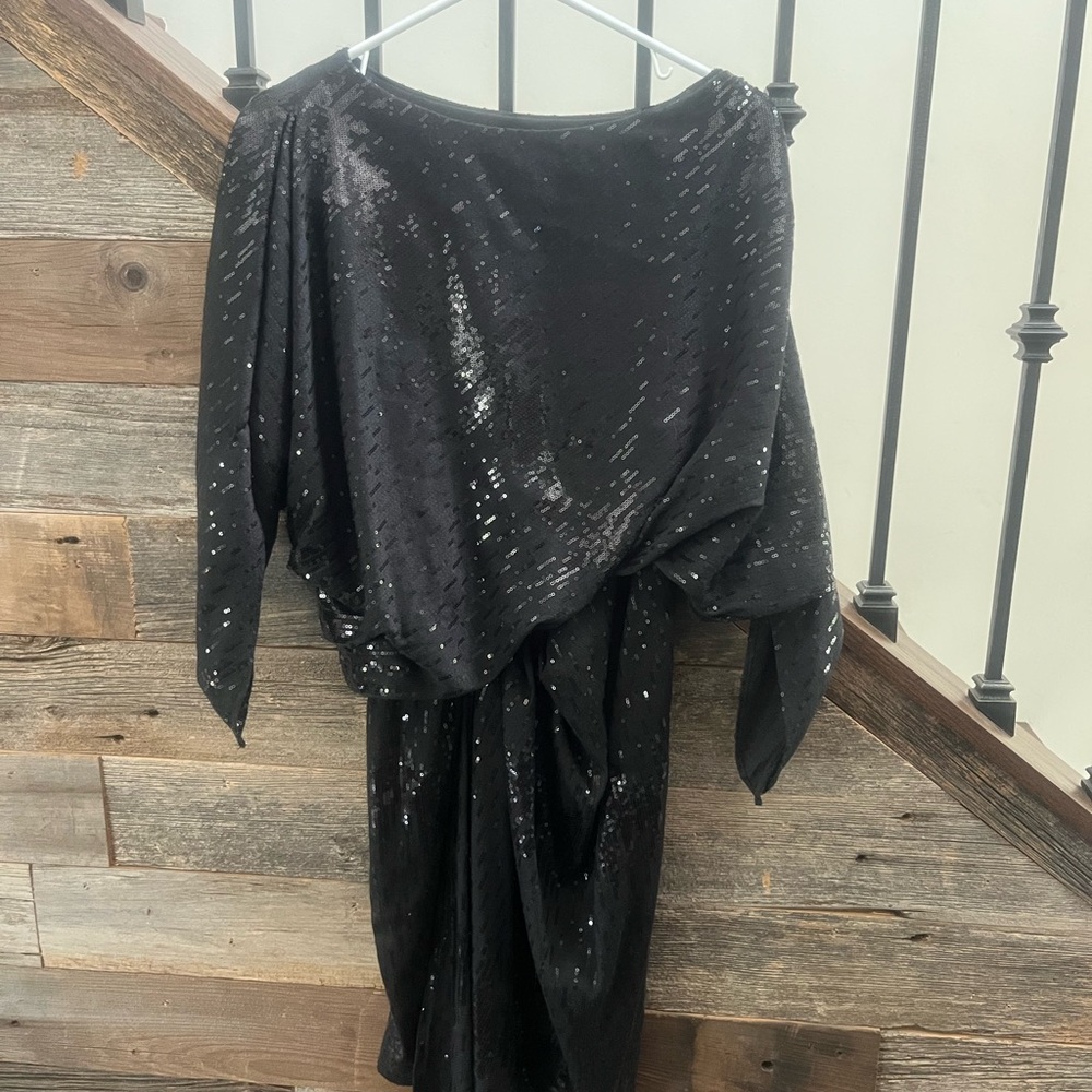 David Meister Black Sequin Dress